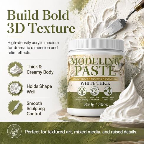 Thick Modeling Paste White 30oz / 600ml - High Density Acrylic Medium for Texture, Thickness, Dimension Additive, Color Adjustment Acrylic Texture Paste for Canvas, Wood, Mixed Media in Kuwait