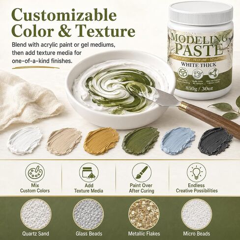 Thick Modeling Paste White 30oz / 600ml - High Density Acrylic Medium for Texture, Thickness, Dimension Additive, Color Adjustment Acrylic Texture Paste for Canvas, Wood, Mixed Media in Kuwait