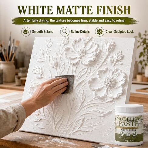 Thick Modeling Paste White 30oz / 600ml - High Density Acrylic Medium for Texture, Thickness, Dimension Additive, Color Adjustment Acrylic Texture Paste for Canvas, Wood, Mixed Media in Kuwait