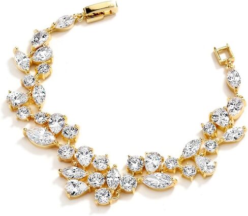 Mariell Mosaic Shape Cubic Zirconia Bridal And Wedding Bracelet For Brides with Marquis and Round CZ Gems in Kuwait