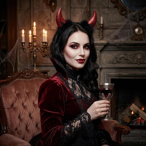 عصابة رأس U-Zomir Devil Horns مع جواهر للوجه، زي الشيطان للنساء والفتيات وعصابة رأس الهالوين وإكسسوارات أزياء الشيطان in Kuwait