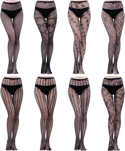 HOVEOX 8 Pairs Lace Tights Fishnet Floral Stockings Lace Patterned Tights Small Hole Pattern Leggings Tights Net Pantyhose in Kuwait