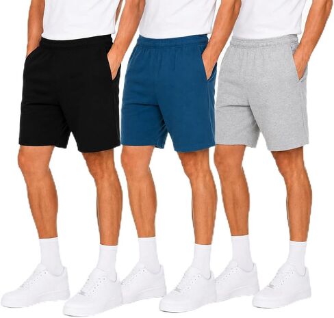 Essential Elements 3 Pack: Mens Cotton Shorts - 100% Cotton Lounge Athletic Casual Sleep Casual Pajama PJ Shorts in Kuwait