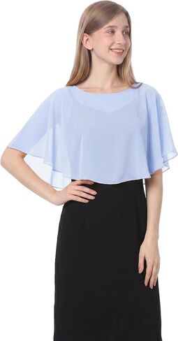 Baoqiya Wedding Capes Bridal Capelet Chiffon Lace Shrug Shawls and Wraps for Evening Dress in Kuwait