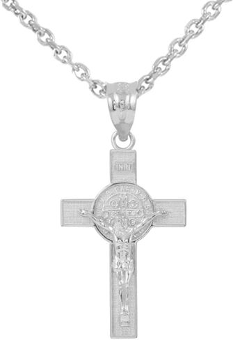 Solid 925 Sterling Silver St. Benedict Crucifix Cross Pendant Necklace (1.30") in Kuwait