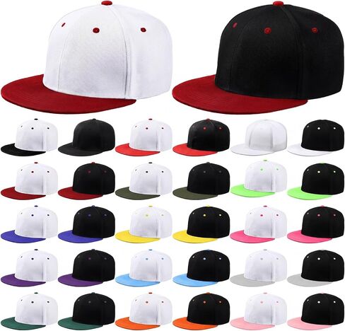 Hicarer 30 Pcs Snapback Hats for Men, Flat Bill Hat Caps Bulk Plain Blank Hip Hop Hats Flat Brim Baseball Caps in Kuwait