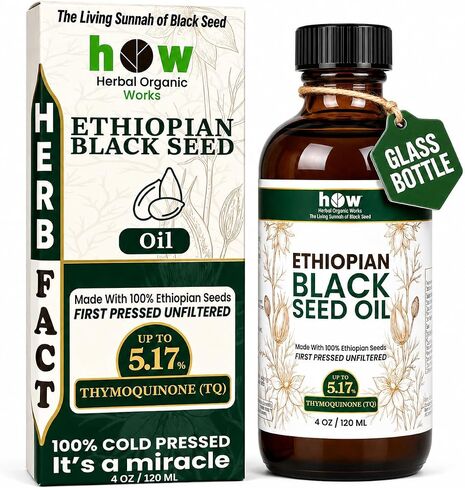 Black Seed Oil 8oz. 100% Ethiopian Pure Black Cumin Seed Oil, 100% Natural Nigella Sativa. 3 Times More Thymoquinone, Cold Pressed in Glass Bottle in Kuwait