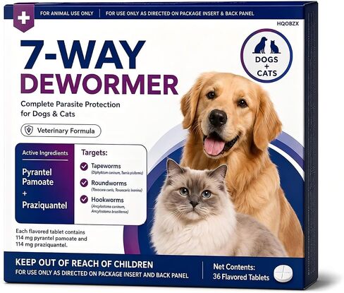 7 Way Dewormer for Cats & Dogs, Praziquantel & Pyrantel Pamoate Tablets in Kuwait