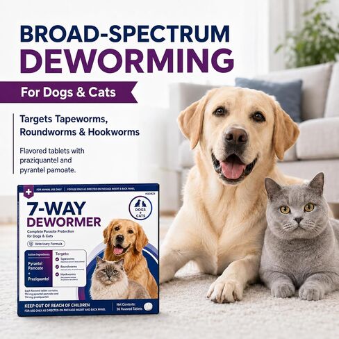 7 Way Dewormer for Cats & Dogs, Praziquantel & Pyrantel Pamoate Tablets in Kuwait