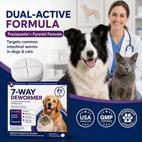 7 Way Dewormer for Cats & Dogs, Praziquantel & Pyrantel Pamoate Tablets in Kuwait
