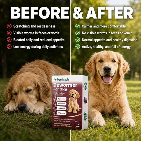 Dewormer for Dogs, Fenbendazole for All Wormers, Hookworms, Tapeworms, Whipworms and Roundworms, 12 Count in Kuwait