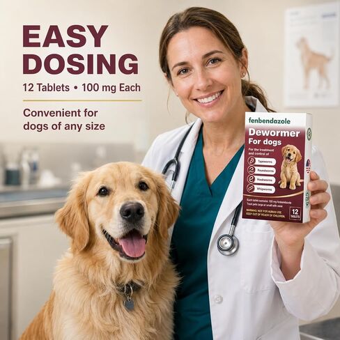 Dewormer for Dogs, Fenbendazole for All Wormers, Hookworms, Tapeworms, Whipworms and Roundworms, 12 Count in Kuwait
