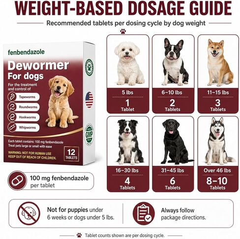 Dewormer for Dogs, Fenbendazole for All Wormers, Hookworms, Tapeworms, Whipworms and Roundworms, 12 Count in Kuwait