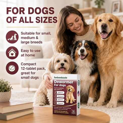 Dewormer for Dogs, Fenbendazole for All Wormers, Hookworms, Tapeworms, Whipworms and Roundworms, 12 Count in Kuwait
