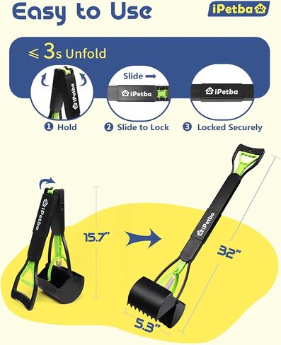 Large Dog Pooper Scooper for Yard, 32 inch Long Handle, No Bending in Kuwait