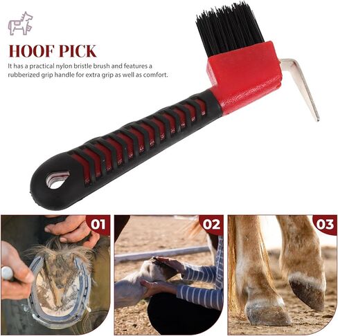 Horse Hoof Pick with Brush, Stainless Steel Tool and Rubber Grip Handle in Kuwait