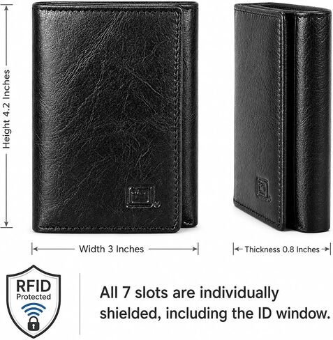 محفظة Identity Stronghold رفيعة بتقنية RFID ثلاثية الطي للرجال - جلد الجاموس الأصلي - ويسكي in Kuwait