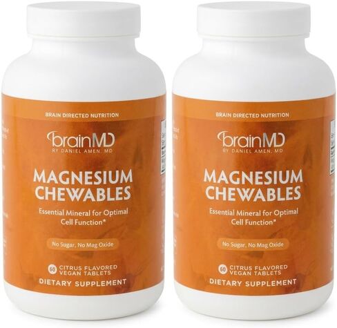Dr Amen BrainMD Magnesium Chewables, Citrus - 60 Chewable Tablets - Essential Mineral for Optimal Cell Function - Supports Memory & Focus - Gluten Free - 60 Servings in Saudi Arabia
