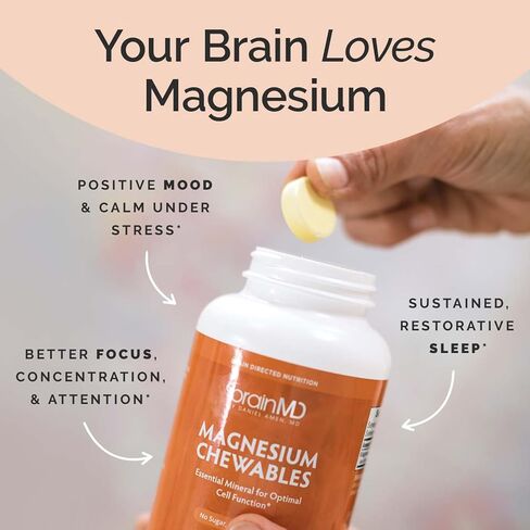Dr Amen BrainMD Magnesium Chewables, Citrus - 60 Chewable Tablets - Essential Mineral for Optimal Cell Function - Supports Memory & Focus - Gluten Free - 60 Servings in Saudi Arabia