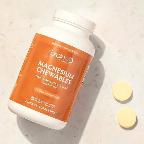 Dr Amen BrainMD Magnesium Chewables, Citrus - 60 Chewable Tablets - Essential Mineral for Optimal Cell Function - Supports Memory & Focus - Gluten Free - 60 Servings in Saudi Arabia