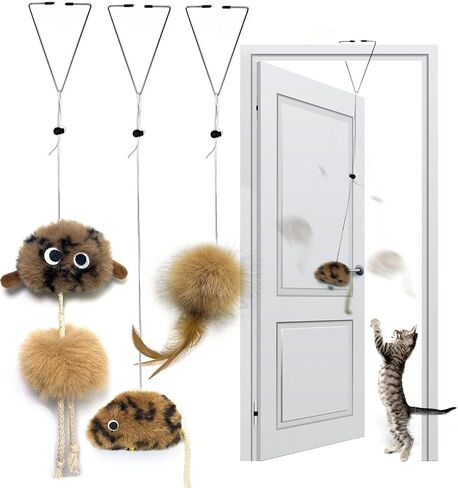 Cat Toys for Indoor Cats,Interactive Door Hanging Cat Toys Attached with Catnip/Feathers/Birds/Mouse Toys for Cats/Kitten Toys(3 Pack) in Kuwait