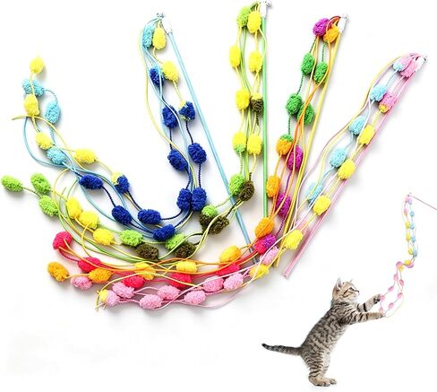 Cat Wand Toy 4 PCS Vibrant Plush Srtip Teaser Wands Interactive Cat Toy in Saudi Arabia