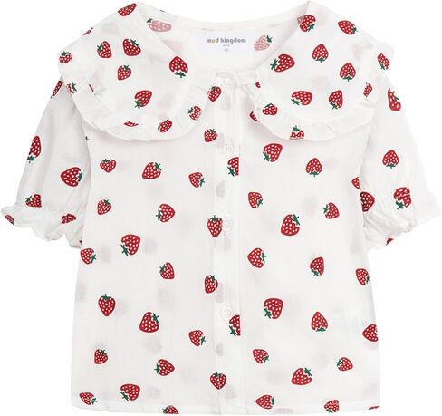 Mud Kingdom Little Girls Peter Pan Collar Blouse Cotton Puff Short Sleeve Button Up in Kuwait
