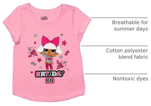 LOL Surprise Tshirt for Girls Birthday Blouse - Little Kid Short Sleeve - Pink - Sizes 4-12 in Kuwait