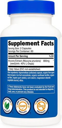 Nutricost Mucuna Pruriens 400mg, 120 Capsules - 800mg Per Serving, Veggie Caps, From Mucuna Pruriens Seed in Saudi Arabia