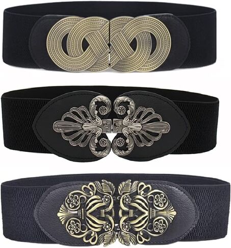 Swtddy 3 Pack Women's Vintage Wide Elastic Stretch Waist Belt Waistband in Kuwait