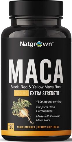 Natgrown Organic Maca Root Powder Capsules 1500 mg with Black + Red + Yellow Peruvian Maca Root Extract Supplement for Men and Women - Vegan Pills in Kuwait