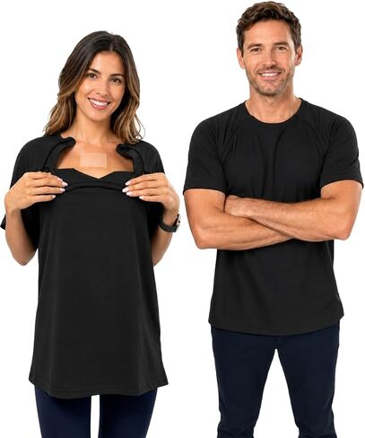 Inspired Comforts Men's Chemo Port Access Half Sleeve Shirt with Dual Zip Access in Saudi Arabia