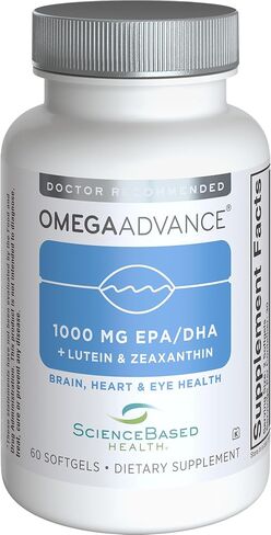 مكمل زيت السمك OmegaAdvance Omega-3 - نقي - بدون معادن أو ملوثات - 1000 ملجم. EPA وDHA - شكل ثلاثي الجليسريد - لوتين وزياكسانثين - 60 كبسولة هلامية in Kuwait