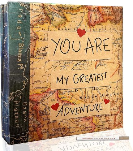 Holoary Self Adhesive Page Photo Album with Metallic Pen Magnetic Self-Stick Scrapbook for 3x5 4x6 5x7 6x8 8x10 Hand Made DIY 40 pages Albums, Printed Kraft Paper Cover Old Map Adventure Memory Book in Kuwait