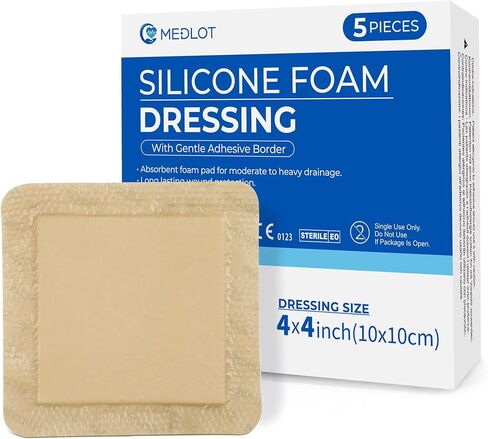 LotFancy Sacral Foam Dressing, 7"x 7", 10 Count, Silicone Foam Dressing, Wound Dressing with Border, Sacrum, Bed Sores, Pressure Ulcers Adhesive Bandage Pad, Highly Absorbent, Waterproof in Saudi Arabia