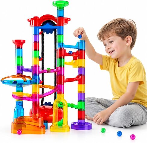 Ifollower 201Pcs Marble Run Kit with Motorized Elevator, Upgrade Mable Track Maze Race Construction Game, STEM Building Learning Toy, Birthday for Boys Girls Aged 3-12 in Kuwait