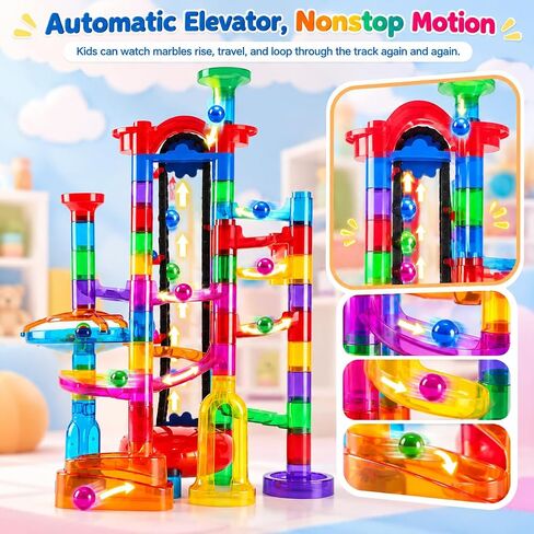 Ifollower 201Pcs Marble Run Kit with Motorized Elevator, Upgrade Mable Track Maze Race Construction Game, STEM Building Learning Toy, Birthday for Boys Girls Aged 3-12 in Kuwait