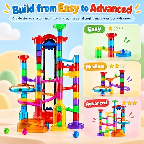 Ifollower 201Pcs Marble Run Kit with Motorized Elevator, Upgrade Mable Track Maze Race Construction Game, STEM Building Learning Toy, Birthday for Boys Girls Aged 3-12 in Kuwait