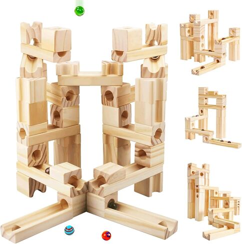 Wooden Marble Run for Kids, 60 Pieces Marble Maze Construction Building Set in Kuwait