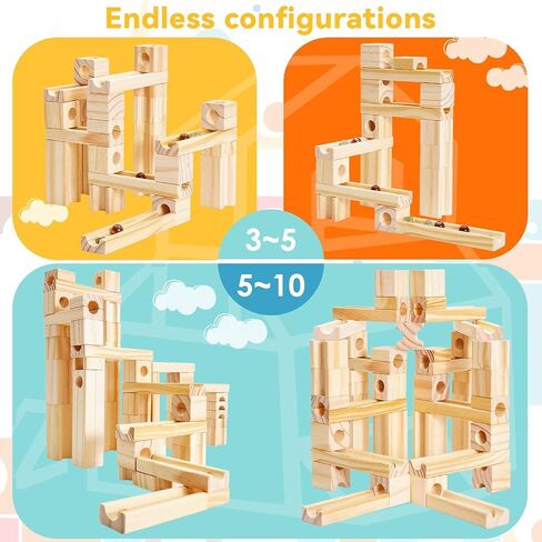 Wooden Marble Run for Kids, 60 Pieces Marble Maze Construction Building Set in Kuwait