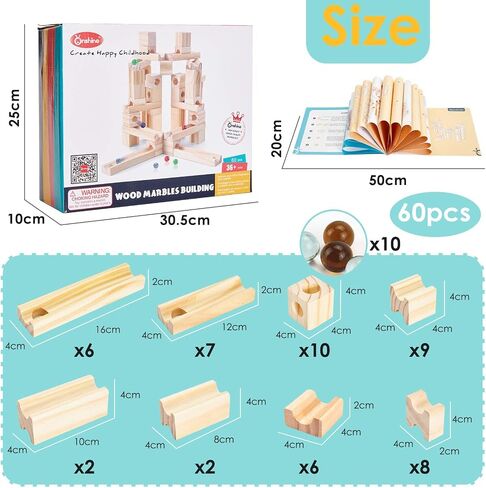 Wooden Marble Run for Kids, 60 Pieces Marble Maze Construction Building Set in Kuwait