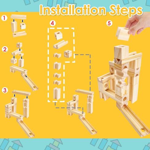 Wooden Marble Run for Kids, 60 Pieces Marble Maze Construction Building Set in Kuwait