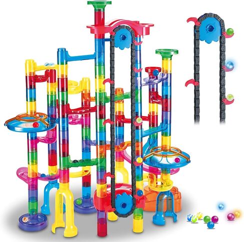 Tucrae 224 PCS Marble Runs Toys with Automatic Elevator Glowing Marble Maze Building Set STEM Puzzle Toys for 3 4 5+ Boys & Girls Children's Day, Christmas Easter Gifts(Containing 60 Marbles) in Kuwait