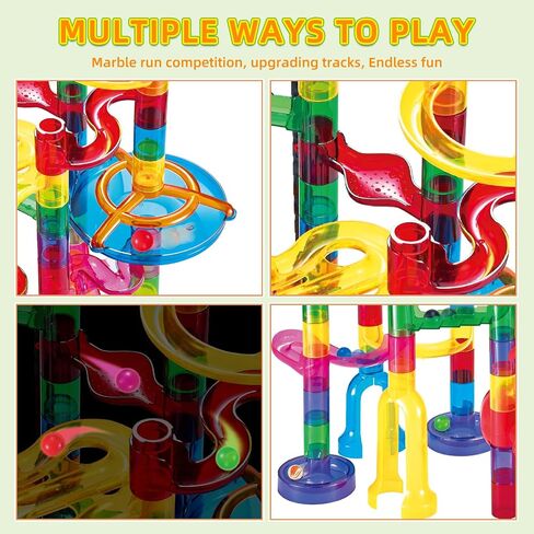 Tucrae 224 PCS Marble Runs Toys with Automatic Elevator Glowing Marble Maze Building Set STEM Puzzle Toys for 3 4 5+ Boys & Girls Children's Day, Christmas Easter Gifts(Containing 60 Marbles) in Kuwait