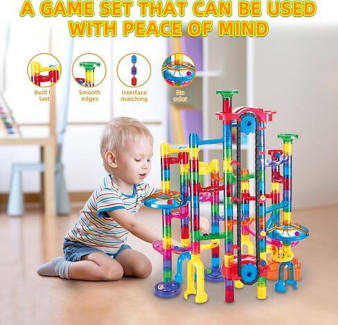 Tucrae 224 PCS Marble Runs Toys with Automatic Elevator Glowing Marble Maze Building Set STEM Puzzle Toys for 3 4 5+ Boys & Girls Children's Day, Christmas Easter Gifts(Containing 60 Marbles) in Kuwait