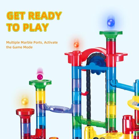 Tucrae 224 PCS Marble Runs Toys with Automatic Elevator Glowing Marble Maze Building Set STEM Puzzle Toys for 3 4 5+ Boys & Girls Children's Day, Christmas Easter Gifts(Containing 60 Marbles) in Kuwait
