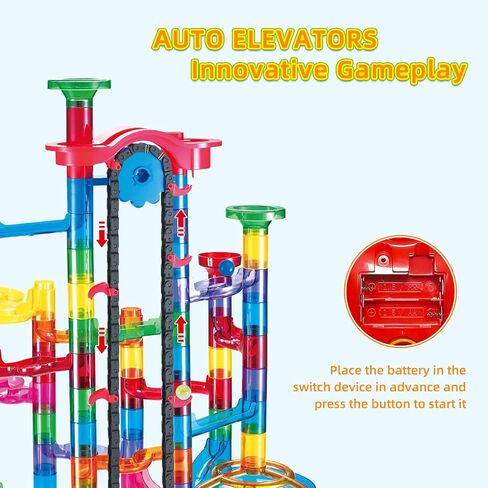 Tucrae 224 PCS Marble Runs Toys with Automatic Elevator Glowing Marble Maze Building Set STEM Puzzle Toys for 3 4 5+ Boys & Girls Children's Day, Christmas Easter Gifts(Containing 60 Marbles) in Kuwait