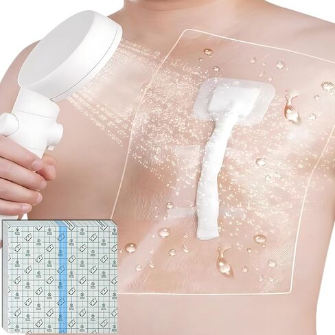 Waterproof Dialysis Catheter Shower Protector, with Non Stick Central Pad, Shower Cover for Chest Port Site Shield Large Bandages Feeding Tube G Tube Accesorries(12"x15.7"+Pad, Pack of 14) in Kuwait