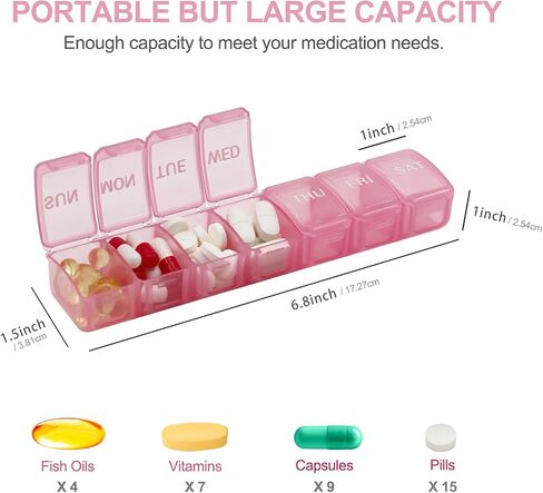 2 PCS Small Weekly Pill Organizer 7 Days,Pocket Daily Pill Case, Daily Planner, Pill Box for Pills/Vitamin/Fish Oil/Supplements (Black) in Saudi Arabia