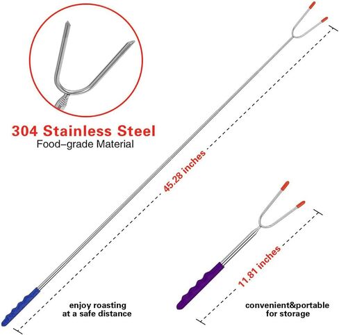 Briout Marshmallow Roasting Sticks 12 Colors Extra Long 45'' Stainless Telescoping Hot Dog Smores Skewers Kids Safe Barbecue Forks for Campfire, Bonfire and Grill(12 Count) in Kuwait